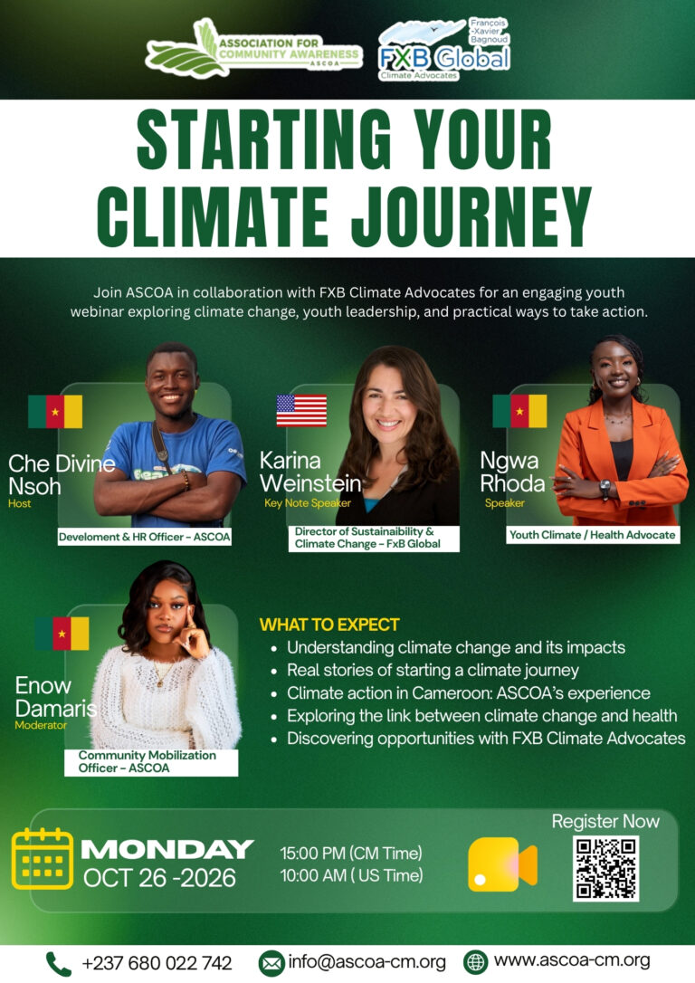 Starting Your Climate Journey webinar, Monday 26 October 2026, 3:00 PM Cameroon time and 10:00 AM US time